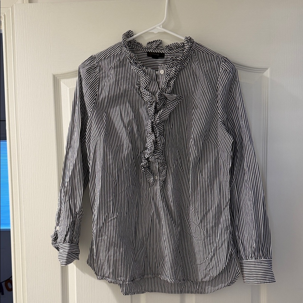 J crew women’s striped blouse size medium blue